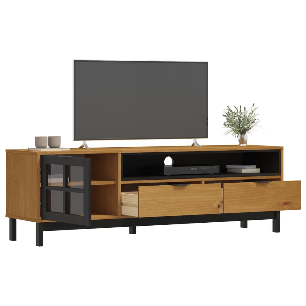 TV-Möbel Trä TV-Bänk med glasdörr FLAM 158x40x50 cm massiv furu
