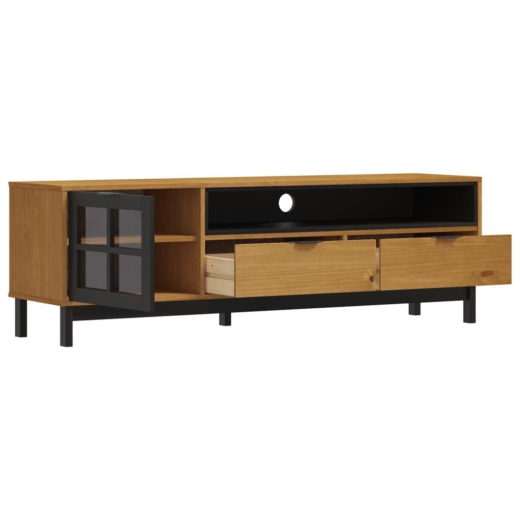 TV-Möbel Trä TV-Bänk med glasdörr FLAM 158x40x50 cm massiv furu