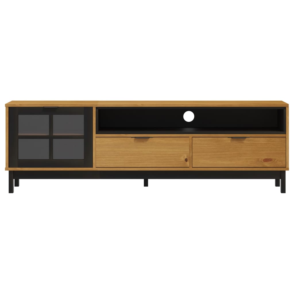 TV-Möbel Trä TV-Bänk med glasdörr FLAM 158x40x50 cm massiv furu