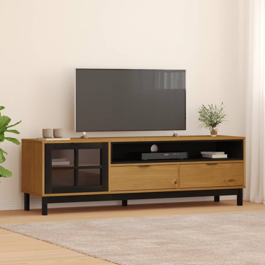 TV-Möbel Trä TV-Bänk med glasdörr FLAM 158x40x50 cm massiv furu