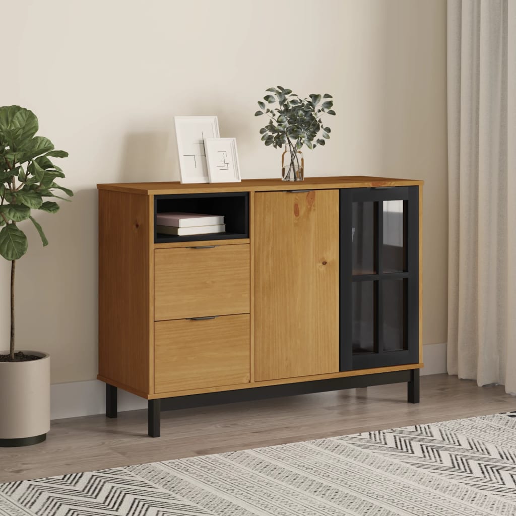 Skänk Trä med glasdörrar FLAM 110x40x80 cm massiv furu