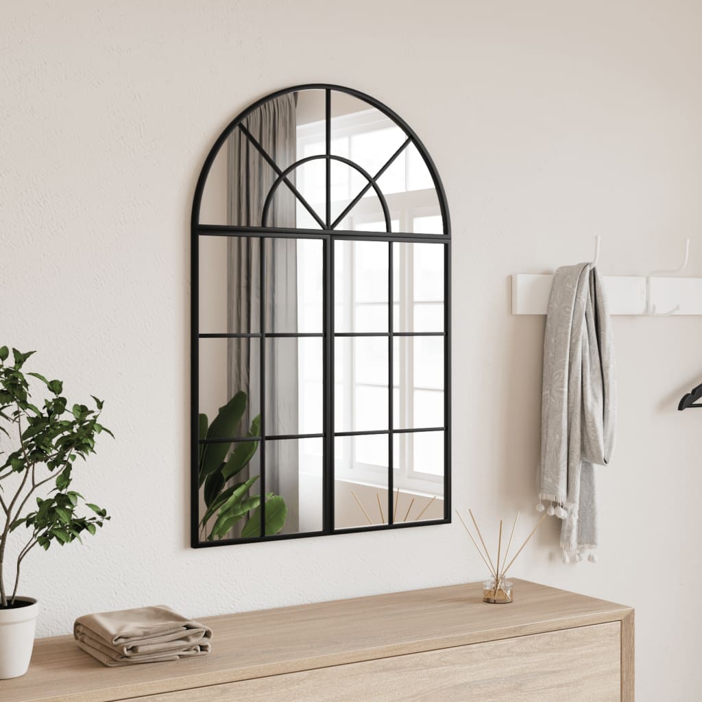 Väggspegel Svart 60x90 cm bågformad järn