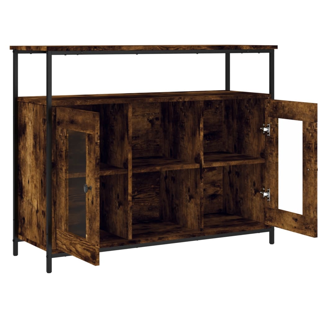 Skänk rökfärgad ek 100x35x80 cm konstruerat trä