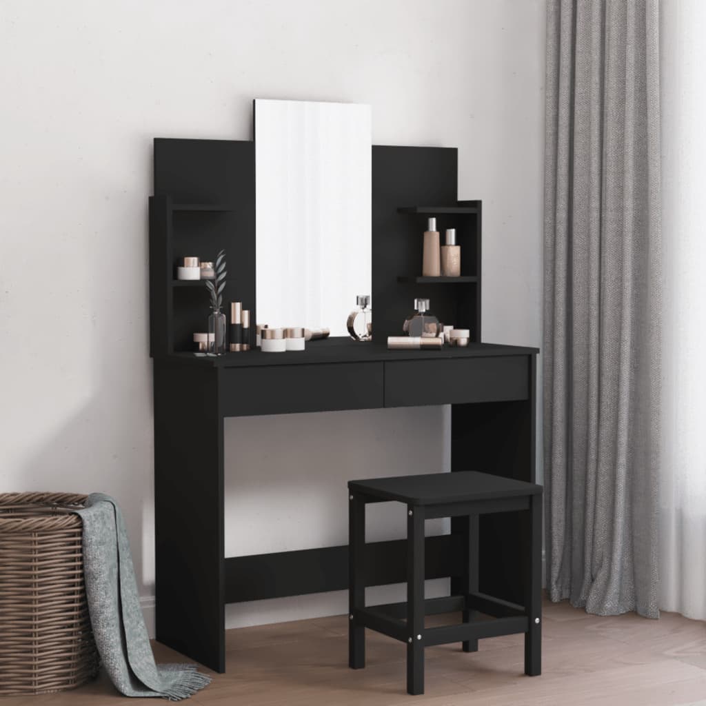 Sminkbord med spegel Svart 96x39x142 cm
