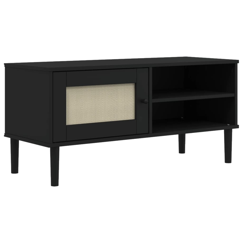 TV-Möbel Svart TV-Bänk SENJA rottinglook 106x40x49 cm massiv furu