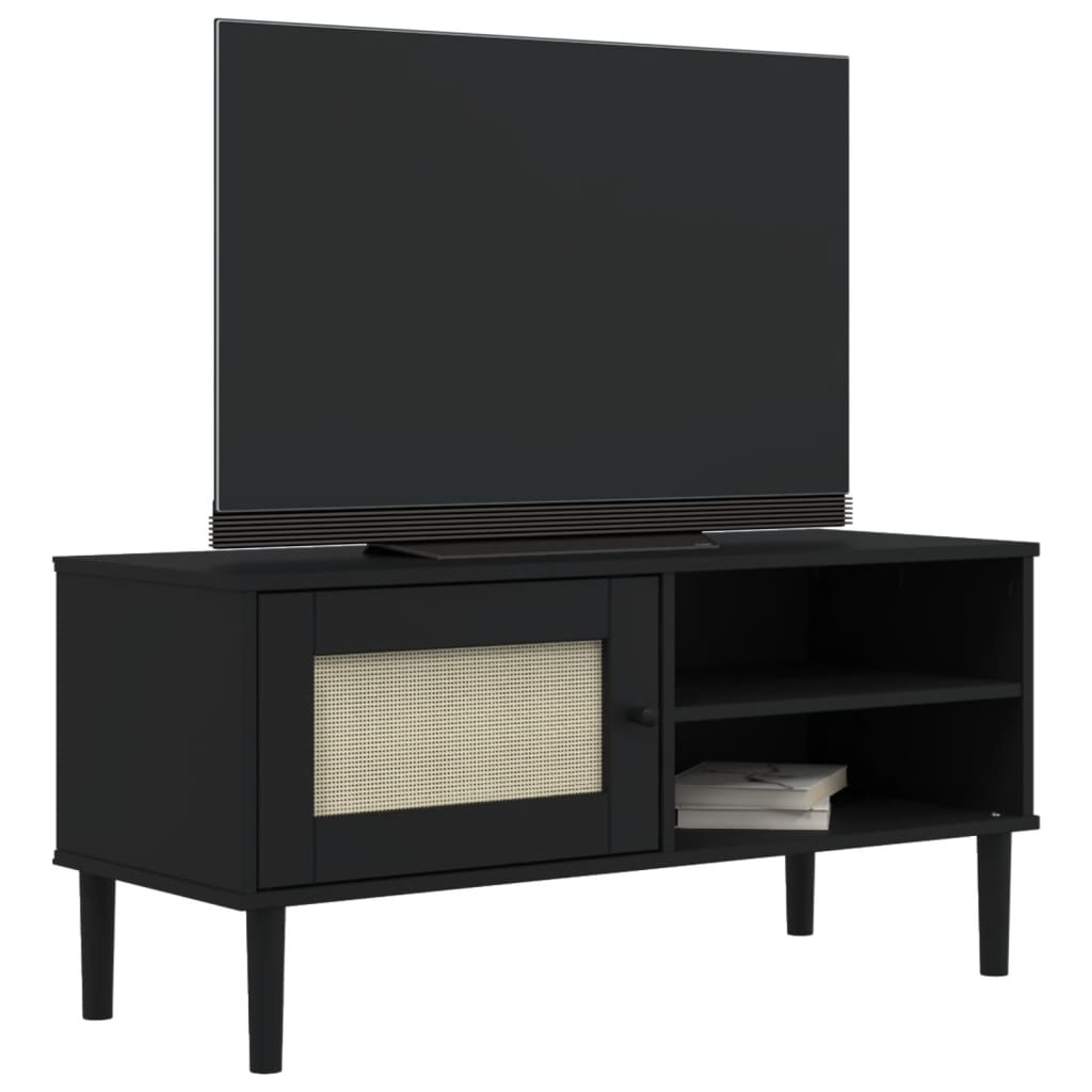 TV-Möbel Svart TV-Bänk SENJA rottinglook 106x40x49 cm massiv furu