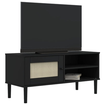 TV-Möbel Svart TV-Bänk SENJA rottinglook 106x40x49 cm massiv furu