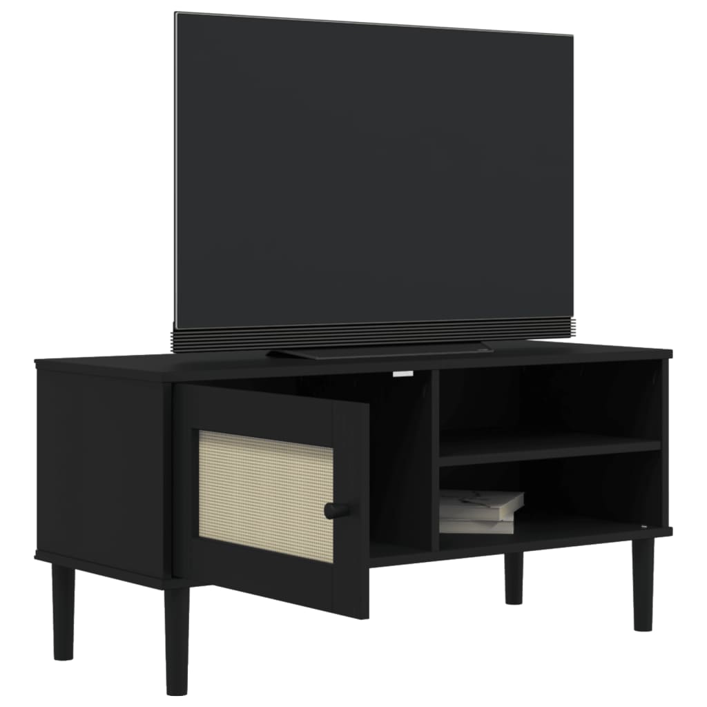 TV-Möbel Svart TV-Bänk SENJA rottinglook 106x40x49 cm massiv furu