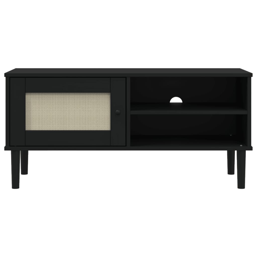 TV-Möbel Svart TV-Bänk SENJA rottinglook 106x40x49 cm massiv furu