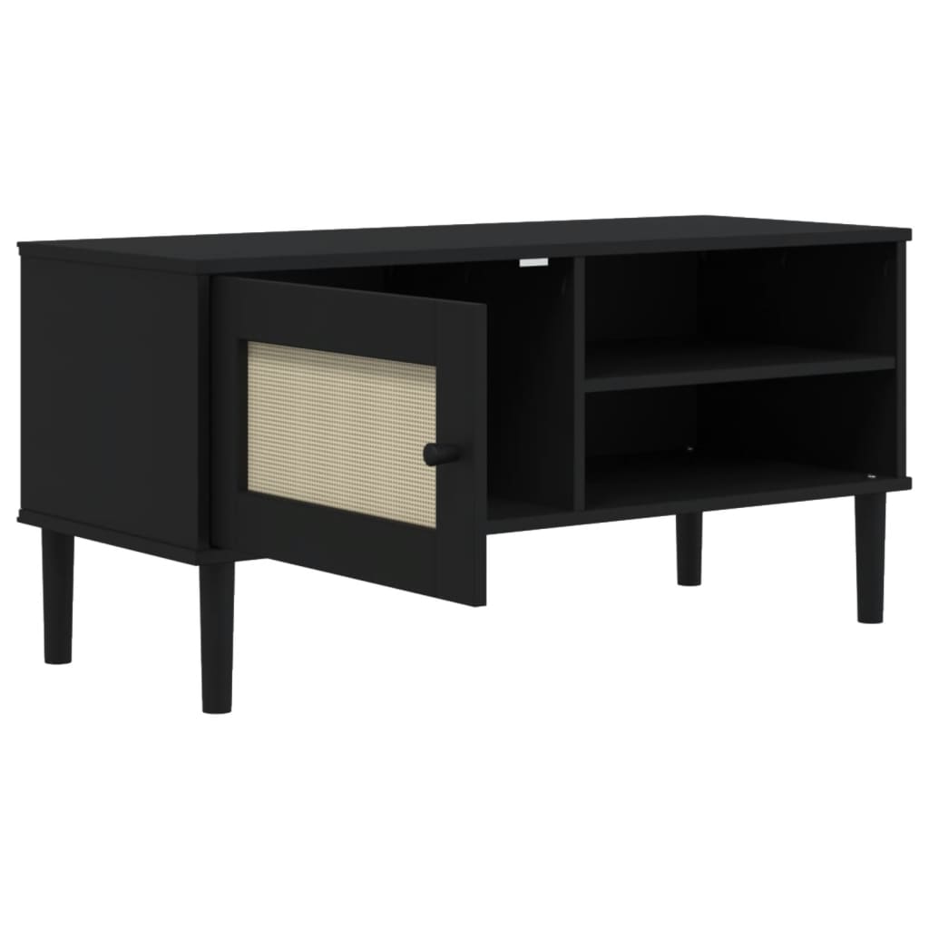 TV-Möbel Svart TV-Bänk SENJA rottinglook 106x40x49 cm massiv furu