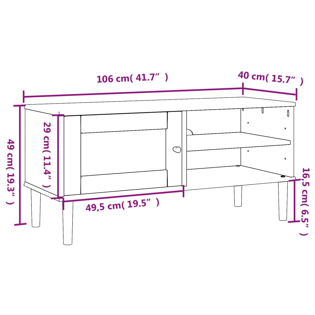 TV-Möbel Svart TV-Bänk SENJA rottinglook 106x40x49 cm massiv furu