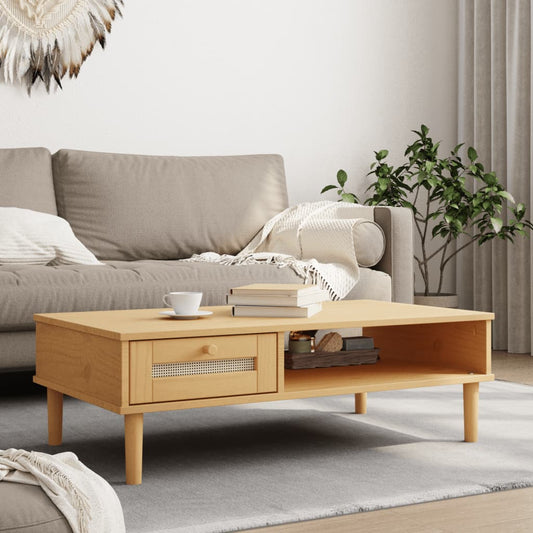 Soffbord Brun SENJA rottinglook 100x55x33 cm massivt trä