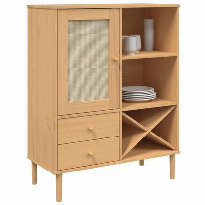 Skänk Brun SENJA rottinglook 90x40x112 cm massiv furu