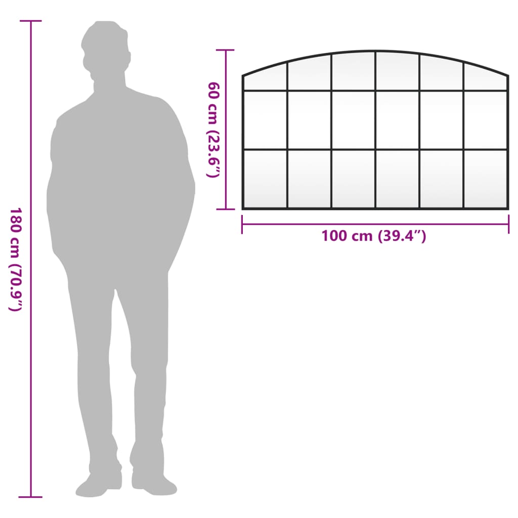 Väggspegel Svart 100x60 cm bågformad järn