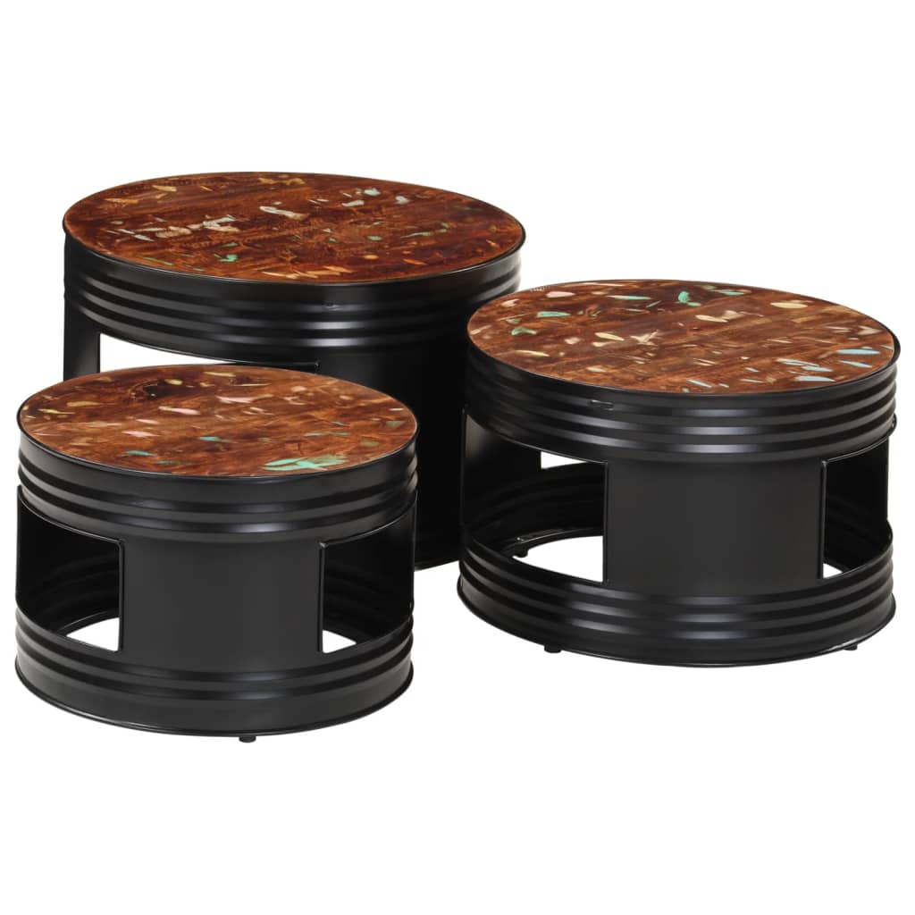 Soffbord DIV. 3 st trumma massivt återvunnet trä