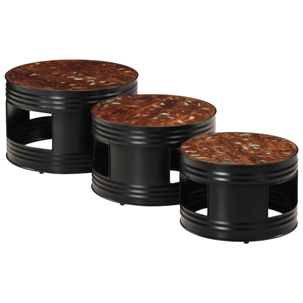 Soffbord DIV. 3 st trumma massivt återvunnet trä