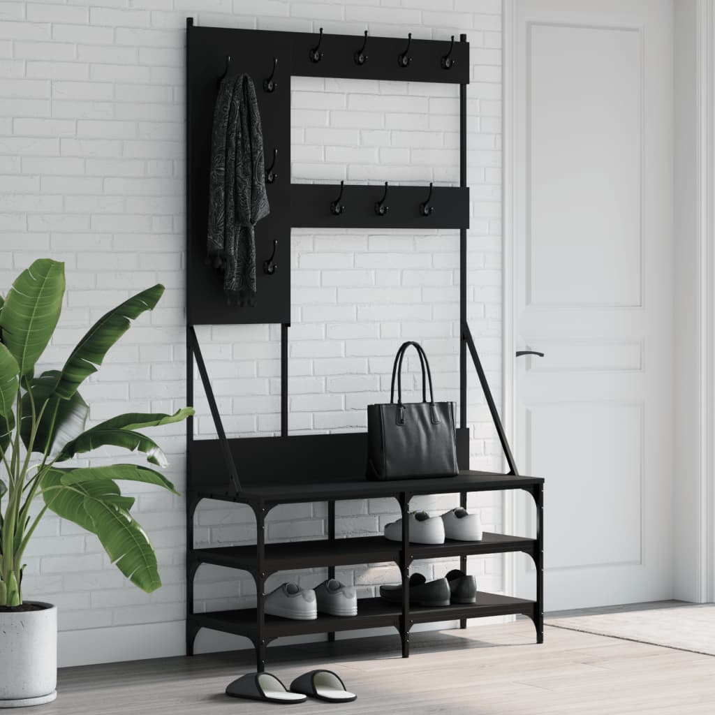 Hallmöbel klädställning med skoförvaring Svart 100x40x184 cm