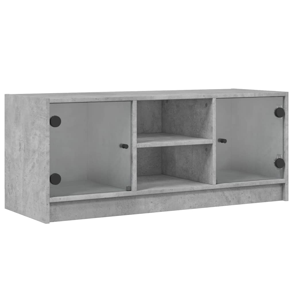 TV-Möbel Betonggrå TV-Bänk med glasdörrar 102x37x42 cm