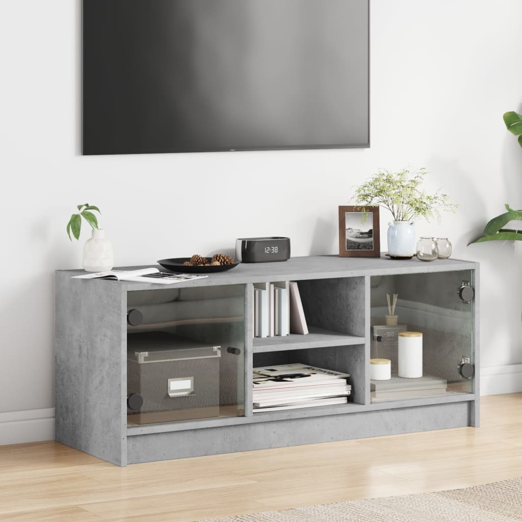 TV-Möbel Betonggrå TV-Bänk med glasdörrar 102x37x42 cm