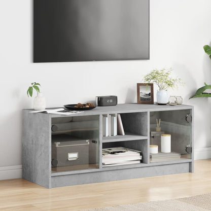 TV-Möbel Betonggrå TV-Bänk med glasdörrar 102x37x42 cm