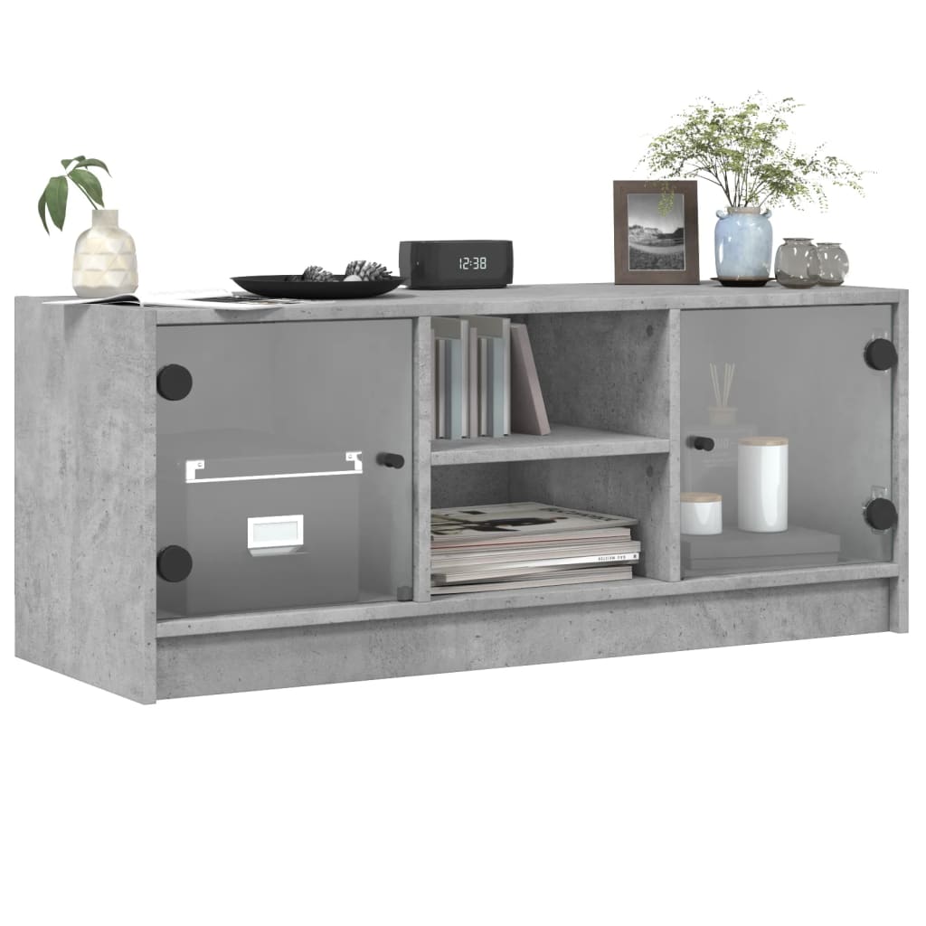 TV-Möbel Betonggrå TV-Bänk med glasdörrar 102x37x42 cm