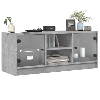TV-Möbel Betonggrå TV-Bänk med glasdörrar 102x37x42 cm
