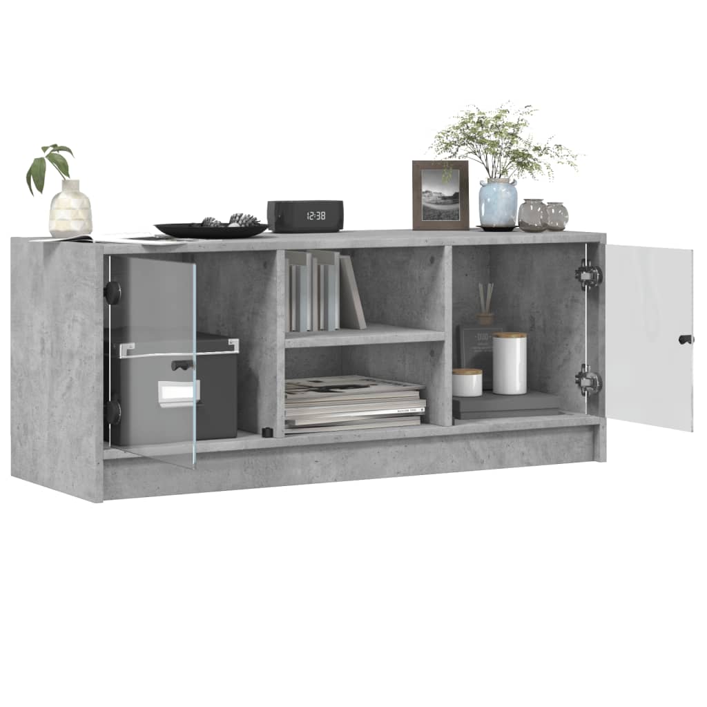 TV-Möbel Betonggrå TV-Bänk med glasdörrar 102x37x42 cm