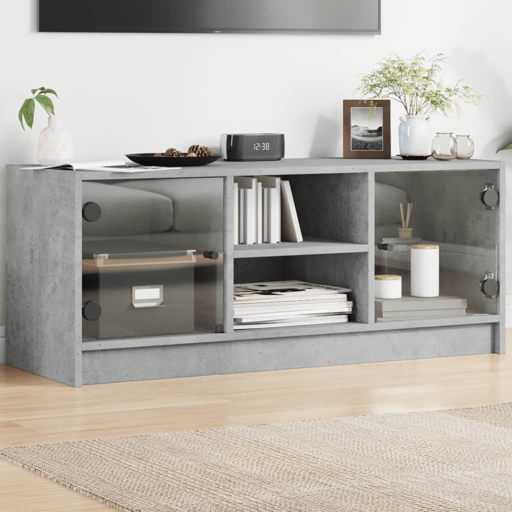 TV-Möbel Betonggrå TV-Bänk med glasdörrar 102x37x42 cm