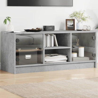 TV-Möbel Betonggrå TV-Bänk med glasdörrar 102x37x42 cm