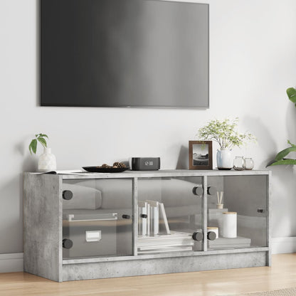 TV-Möbel Betonggrå TV-Bänk med glasdörrar 102x37x42 cm