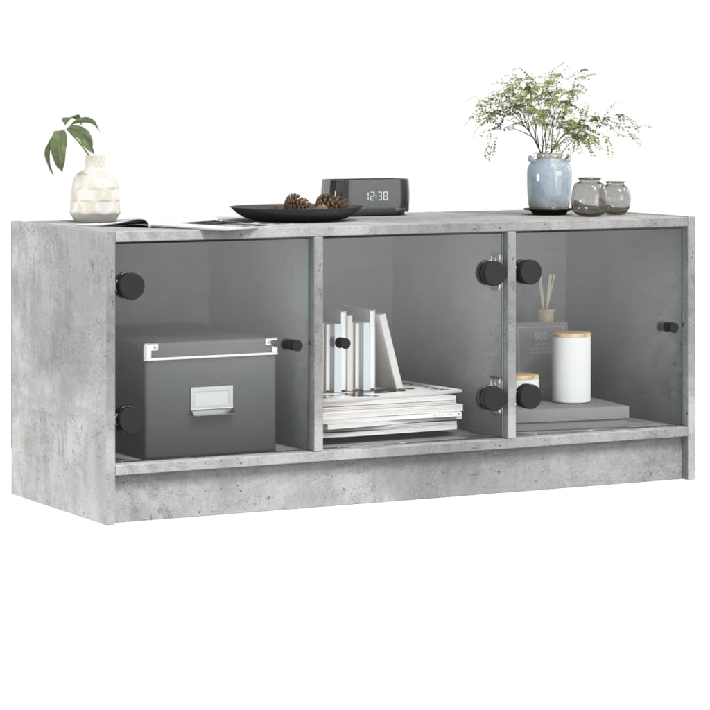 TV-Möbel Betonggrå TV-Bänk med glasdörrar 102x37x42 cm