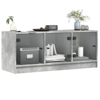 TV-Möbel Betonggrå TV-Bänk med glasdörrar 102x37x42 cm