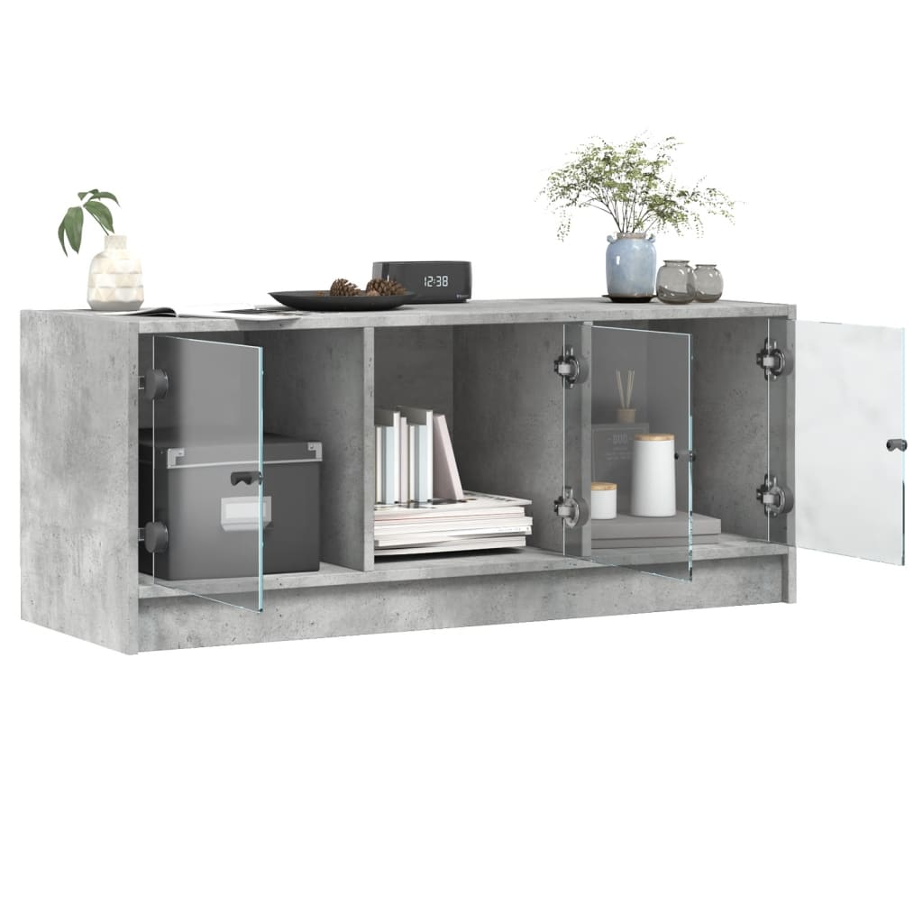 TV-Möbel Betonggrå TV-Bänk med glasdörrar 102x37x42 cm