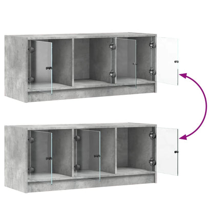 TV-Möbel Betonggrå TV-Bänk med glasdörrar 102x37x42 cm