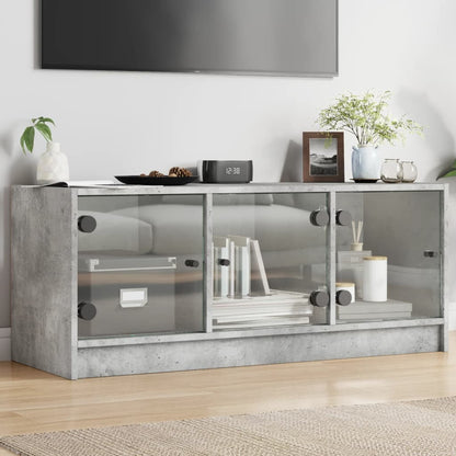 TV-Möbel Betonggrå TV-Bänk med glasdörrar 102x37x42 cm