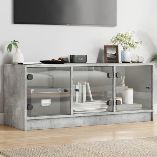 TV-Möbel Betonggrå TV-Bänk med glasdörrar 102x37x42 cm