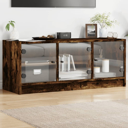 TV-Möbel Rökfärgad Ek TV-Bänk med glasdörrar 102x37x42 cm