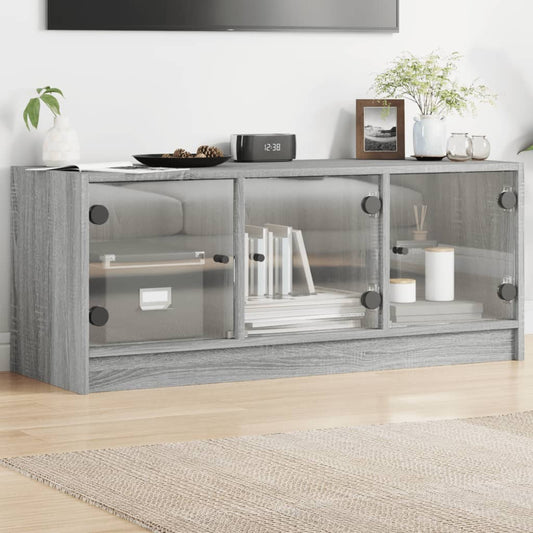 TV-Möbel Sonoma Grå TV-Bänk med glasdörrar 102x37x42 cm