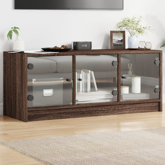 TV-Möbel Brun Ek TV-Bänk med glasdörrar 102x37x42 cm