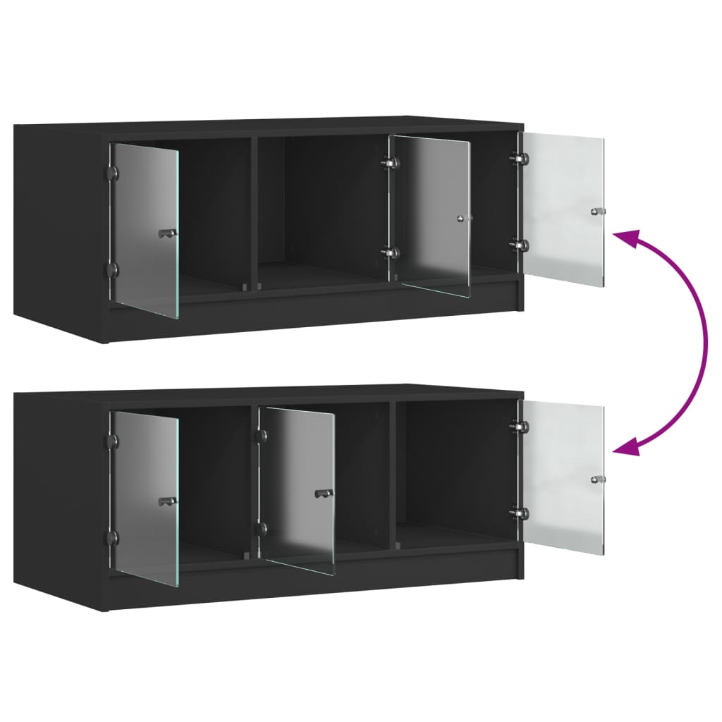 Soffbord Svart med glasdörrar 102x50x42 cm