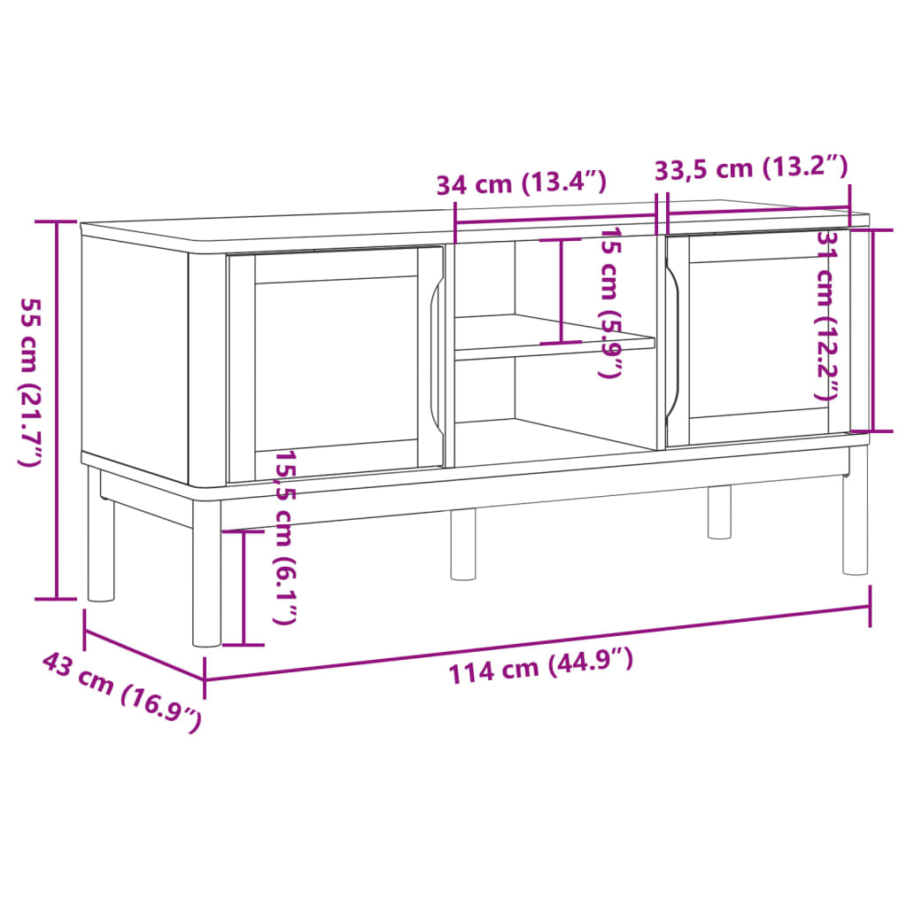 TV-Möbel Grå TV-Bänk FLORO 114x43x55 cm massiv furu