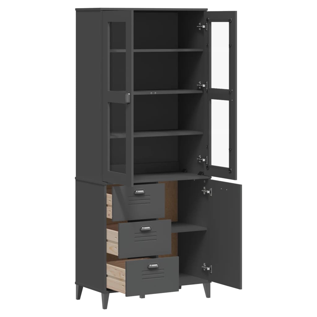 Vitrinskåp VIKEN antracitgrå 80x40x190 cm massiv furu
