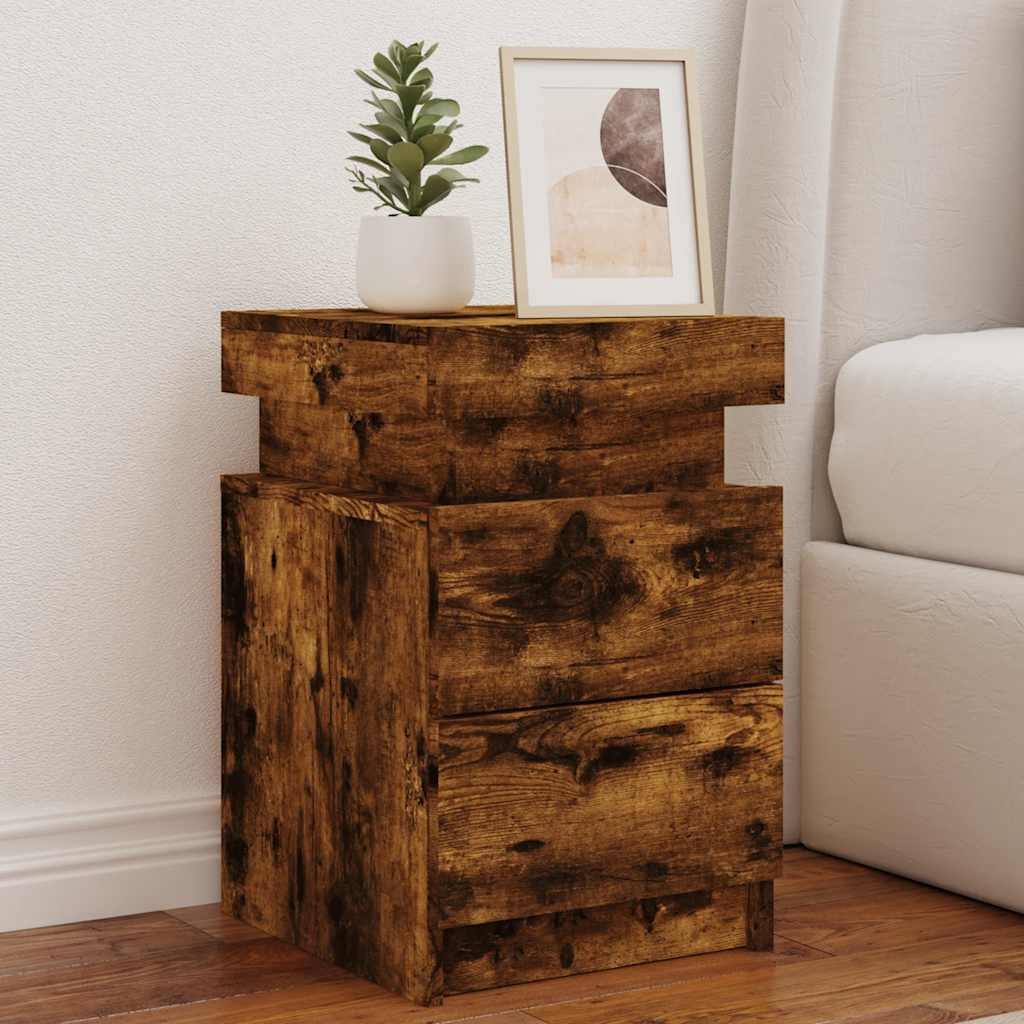 Sängbord med LED-lampor 2 st rökfärgad ek 35x39x55 cm