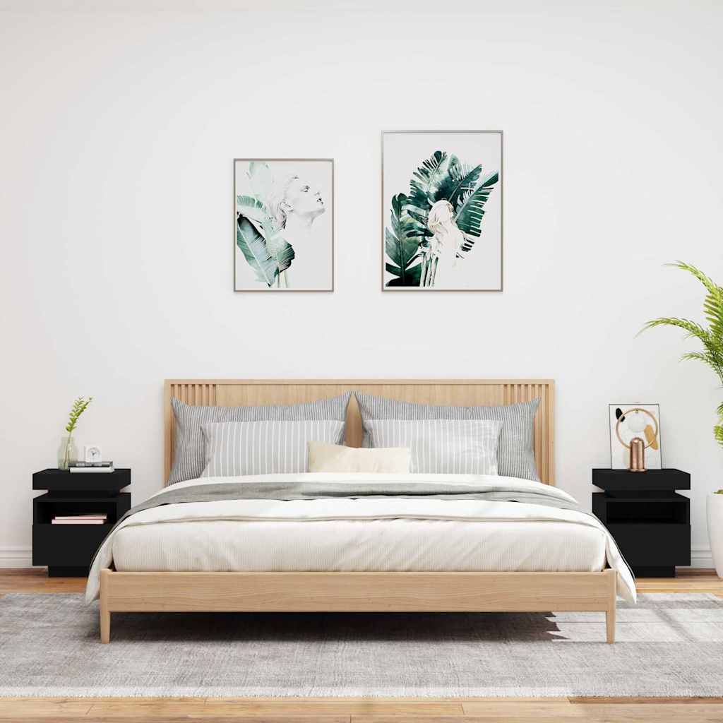 Sängbord med LED-belysning 2 st svart 40x39x48,5 cm