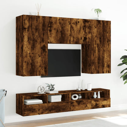 Väggmonterad tv-bänk 2 st rökfärgad ek 80x30x30 cm