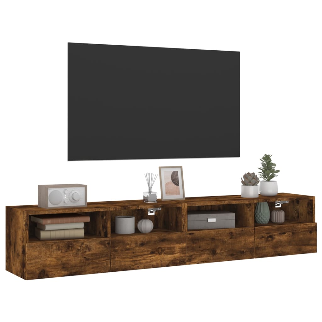 Väggmonterad tv-bänk 2 st rökfärgad ek 80x30x30 cm