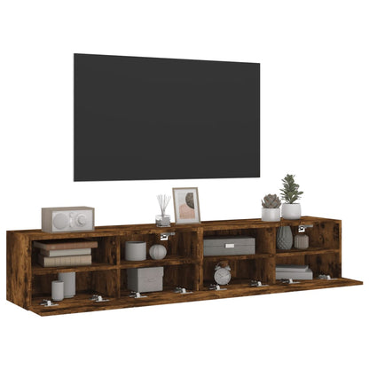 Väggmonterad tv-bänk 2 st rökfärgad ek 80x30x30 cm