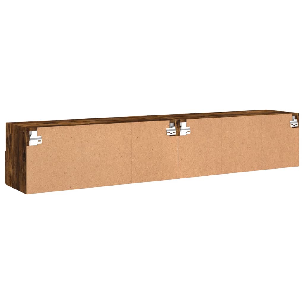 Väggmonterad tv-bänk 2 st rökfärgad ek 80x30x30 cm