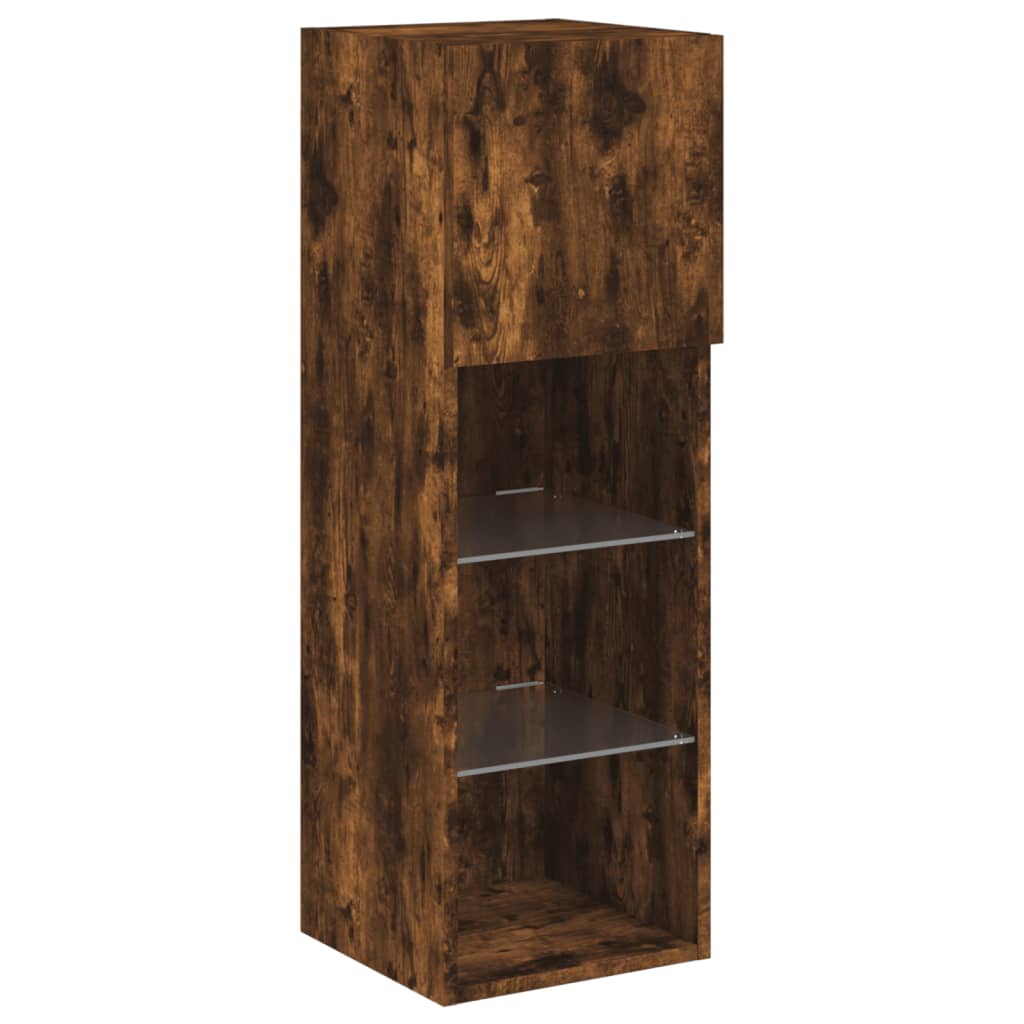 Tv-bänk med LED-belysning 2 st rökfärgad ek 30,5x30x90 cm