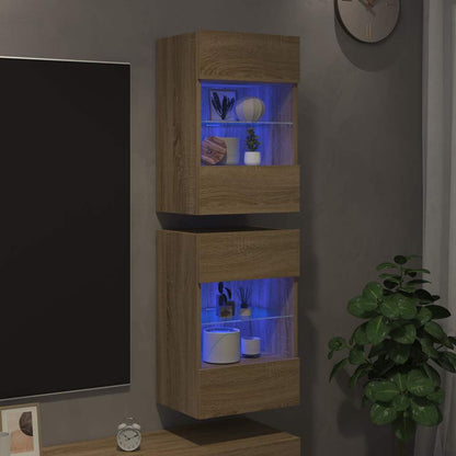 Nástenné skrinky s LED osvetlením pre TV 2 st sonoma-ek 40x30x60,5 cm
